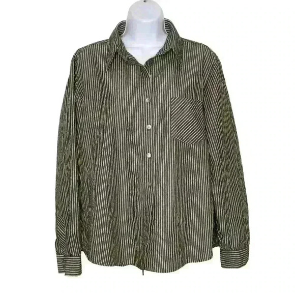 Chico's 2 shirt top button up long sleeve MOP buttons gray white stripe - Picture 8 of 8
